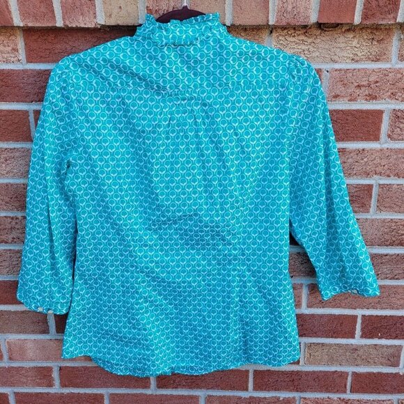 Banana Republic Ruffle Edge Button Up Shirt Women's Size Medium Overall Print - Picture 2 of 7